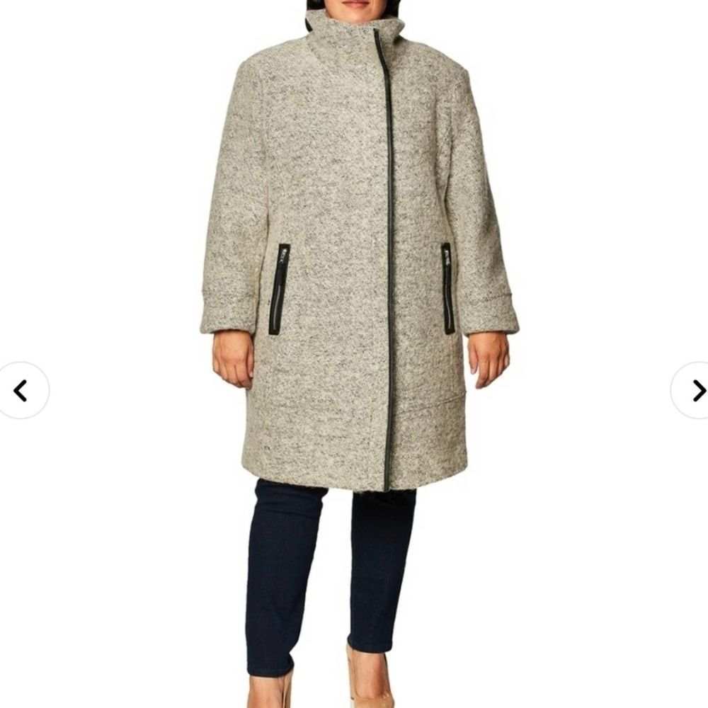Calvin Klein Gray Wool-Blend Funnel Neck 3/4 Length Coat—Beautiful! - Picture 5 of 12